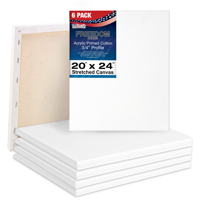 20 x 24 inch Stretched Canvas 12-Ounce Triple Primed, 6-Pack - Professional Artist Quality White Blank 3/4" Profile, 100% Cotton, Heavy-Weight Gesso