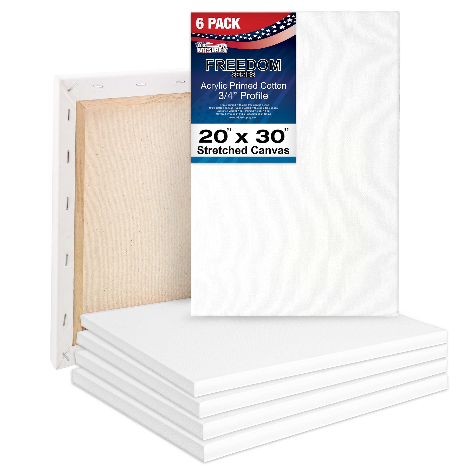 20 x 30 inch White Blank Stretched Canvas 12-Ounce Primed 6-Pack