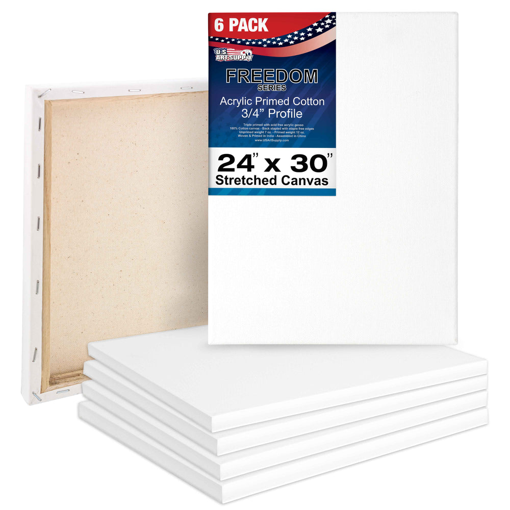 24 x 30 inch Stretched Canvas 12-Ounce Triple Primed, 6-Pack - Professional Artist Quality White Blank 3/4" Profile, 100% Cotton, Heavy-Weight Gesso