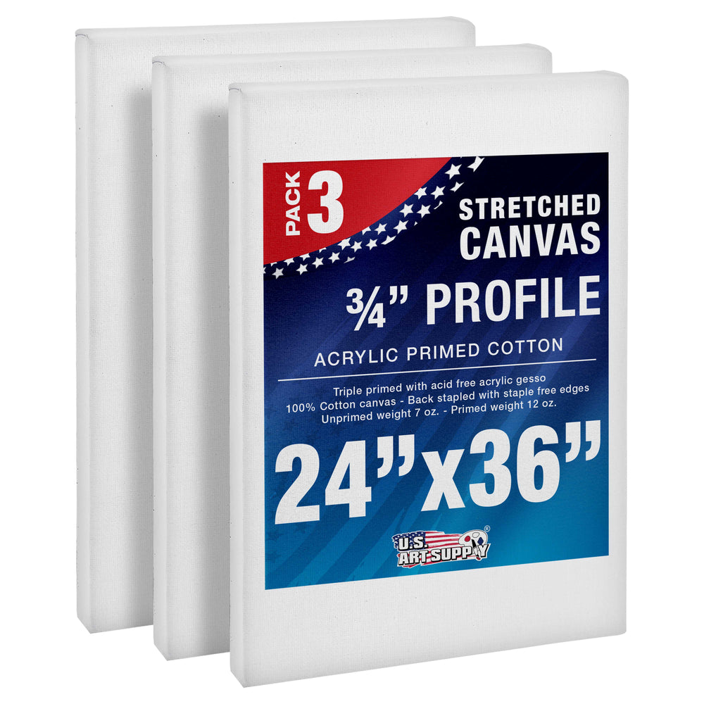 24 x 36 inch Stretched Canvas 12-Ounce Triple Primed, 3-Pack - Professional Artist Quality White Blank 3/4" Profile, 100% Cotton, Heavy-Weight Gesso
