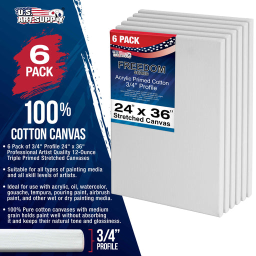 24 x 36 inch Stretched Canvas 12-Ounce Triple Primed, 6-Pack - Professional Artist Quality White Blank 3/4" Profile, 100% Cotton, Heavy-Weight Gesso