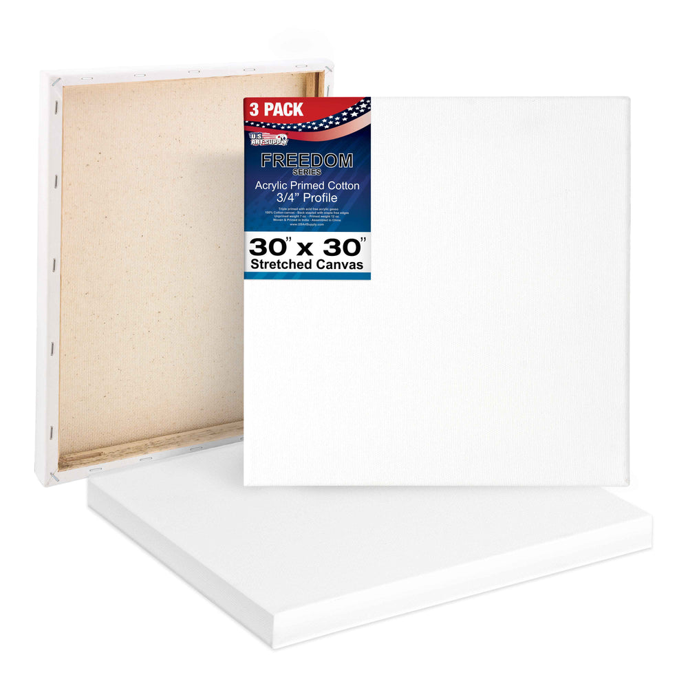 30 x 30 inch Stretched Canvas 12-Ounce Triple Primed, 3-Pack - Professional Artist Quality White Blank 3/4" Profile, 100% Cotton, Heavy-Weight Gesso