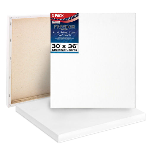 30 x 36 inch Stretched Canvas 12-Ounce Triple Primed, 3-Pack - Professional Artist Quality White Blank 3/4" Profile, 100% Cotton, Heavy-Weight Gesso