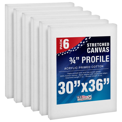 30 x 36 inch Stretched Canvas 12-Ounce Triple Primed, 6-Pack - Professional Artist Quality White Blank 3/4" Profile, 100% Cotton, Heavy-Weight Gesso