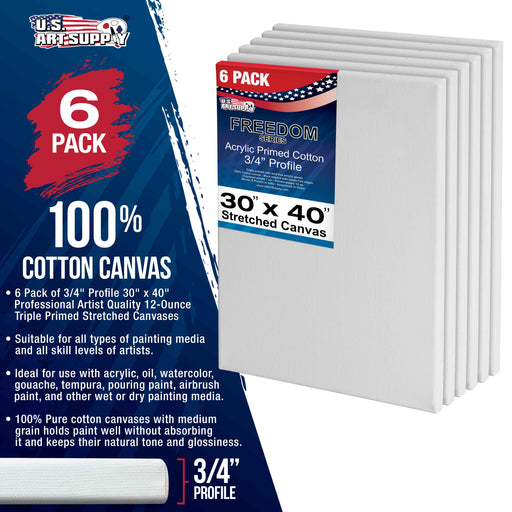 30 x 40 inch Stretched Canvas 12-Ounce Triple Primed, 6-Pack - Professional Artist Quality White Blank 3/4" Profile, 100% Cotton, Heavy-Weight Gesso