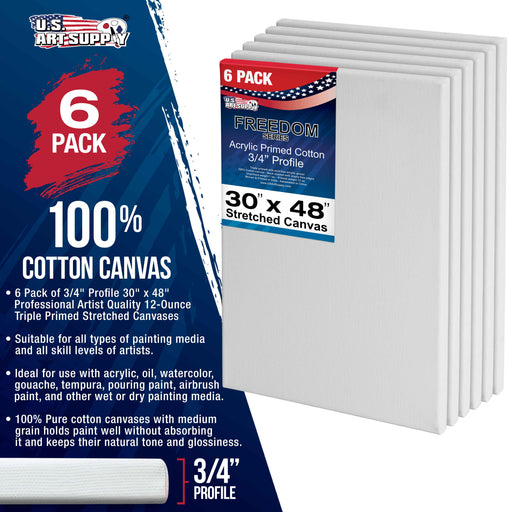 30 x 48 inch Stretched Canvas 12-Ounce Triple Primed, 6-Pack - Professional Artist Quality White Blank 3/4" Profile, 100% Cotton, Heavy-Weight Gesso