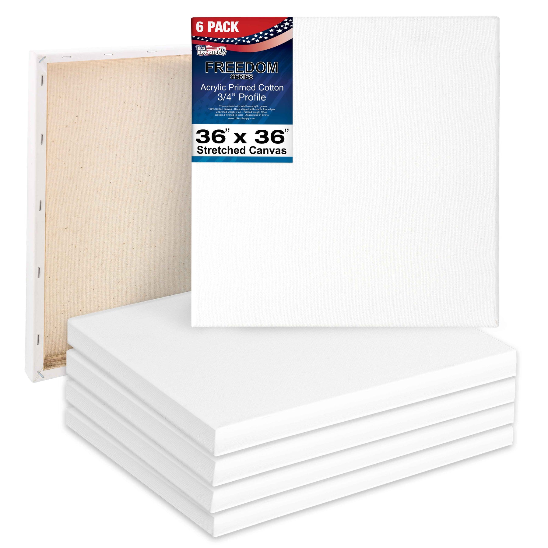 36 x 36 inch White Blank Stretched Canvas 12-Ounce Primed 6-Pack