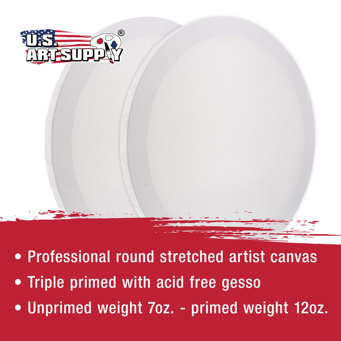 16 Inch Diameter Round 12 Ounce Primed Gesso Professional Quality Acid-Free Stretched Canvas (Pack of 2)