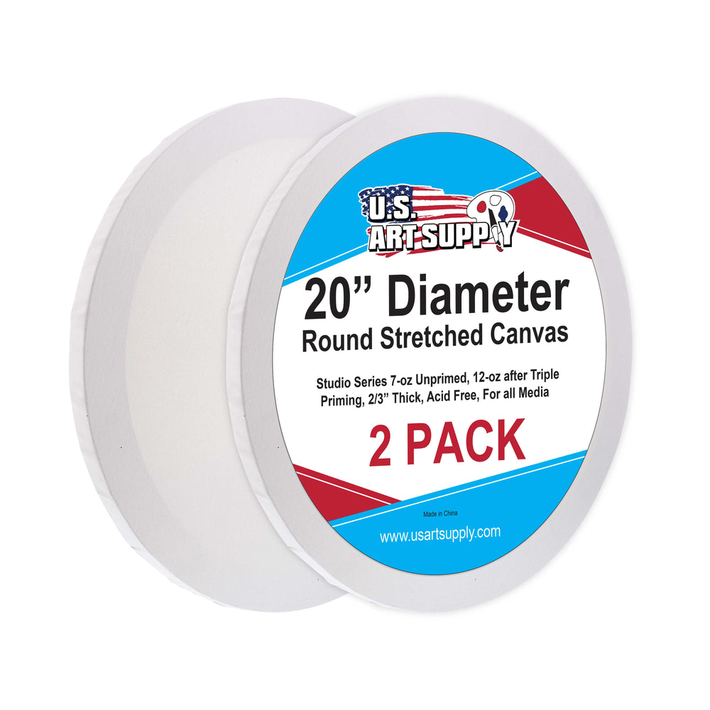 20 Inch Diameter Round 12 Ounce Primed Gesso Professional Quality Acid-Free Stretched Canvas (Pack of 2)
