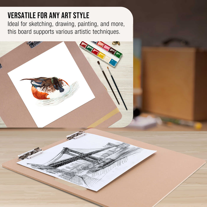 18" x 18" Artist Sketch Tote Board - Lightweight Hardboard Drawing Board with Handle, Clip & Rubber Band for Art, Sketching, Travel, Studio