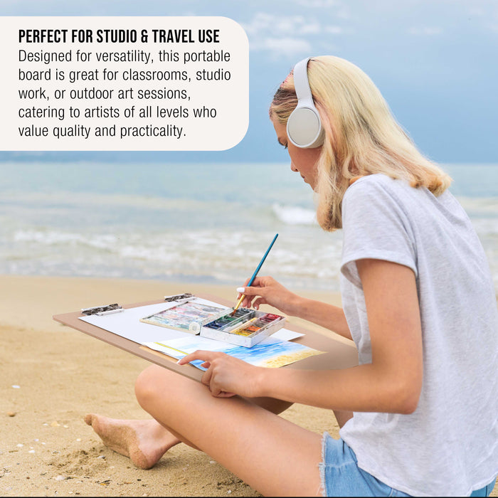 18" x 18" Artist Sketch Tote Board - Lightweight Hardboard Drawing Board with Handle, Clip & Rubber Band for Art, Sketching, Travel, Studio