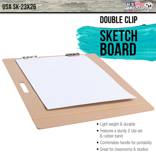 23" x 26" Artist Sketch Tote Board - Lightweight, Durable Tempered Hardboard with Handle, Metal Clip, Rubber Band for Sketching, Drawing, Painting - Perfect for Travel & Studio Use