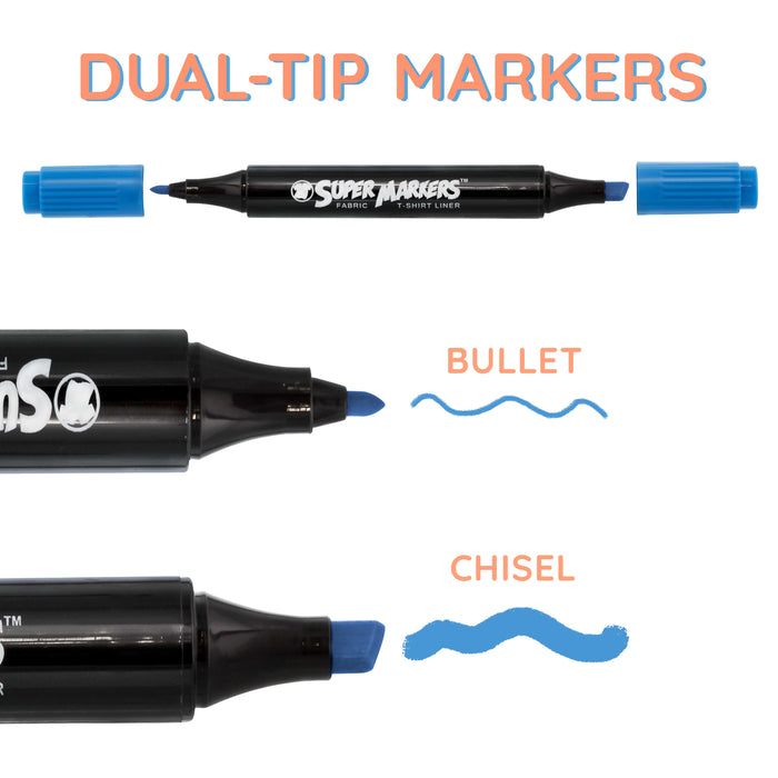 20 Color Dual Tip Fabric & T-Shirt Marker Set-Double-Ended Fabric Markers with Chisel Point and Fine Point Tips