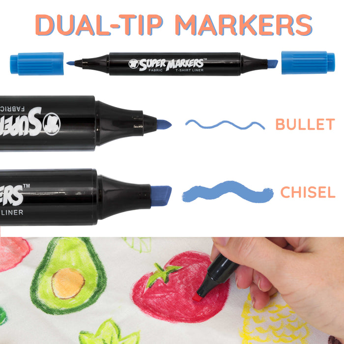 40 Unique Primary & Pastel Colors Dual Tip Fabric & T-Shirt Marker Set - Double-Ended Fabric Markers with Chisel Point and Fine Point Tips Vibrant Ink