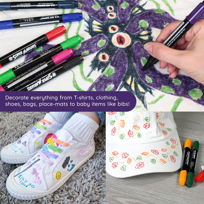 U.S. Art Supply Super Markers 40 Primary & Pastel Dual Tip Fabric Markers - Fine & Chisel Point Pens Fabric Marker Permanent for Clothes, T-Shirts - Permanent Ink Eye-Catching Pastel Colors