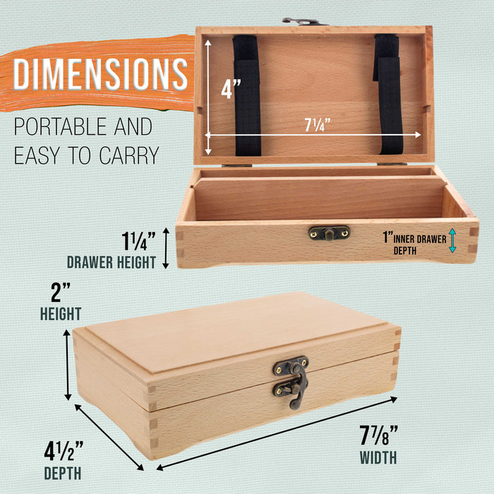 Multi-Function Unfinished Beechwood Artist Tool and Brush Storage Box with Locking Clasps - Protect and Organize and Transport Pencils, Erasers, Tools & Supplies