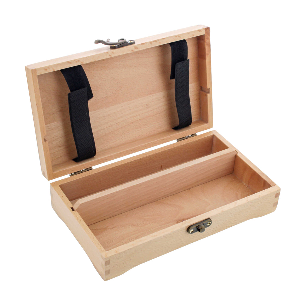 Multi-Function Unfinished Beechwood Artist Tool and Brush Storage Box with Locking Clasps - Protect and Organize and Transport Pencils, Erasers, Tools & Supplies