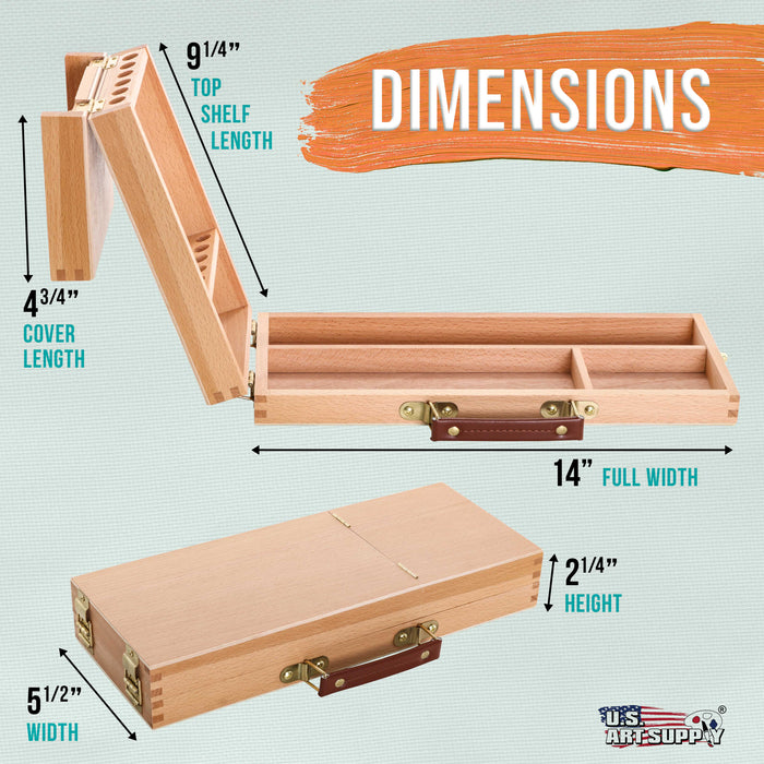 Multi-Function Unfinished Beechwood Flip Opening Artist Tool & Brush Storage Box with Locking Clasps - Organize, Protect & Transport Pencils, Erasers, Tools & Supplies
