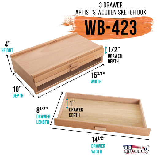3-Drawer Artist Wood Pastel, Pen, Marker Storage Box