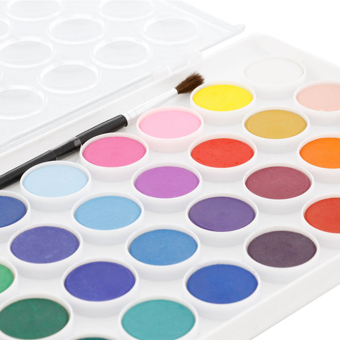 36 Color Watercolor Artist Paint Set with Plastic Palette Lid Case and Paintbrush - Watersoluable Cakes
