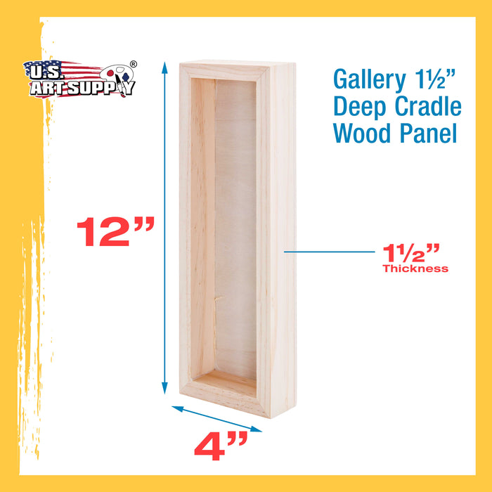 4" x 12" Birch Wood Paint Pouring Panel Boards, Gallery 1-1/2" Deep Cradle (4 Pack) - Artist Depth Wooden Wall Canvases - Painting, Acrylic, Oil