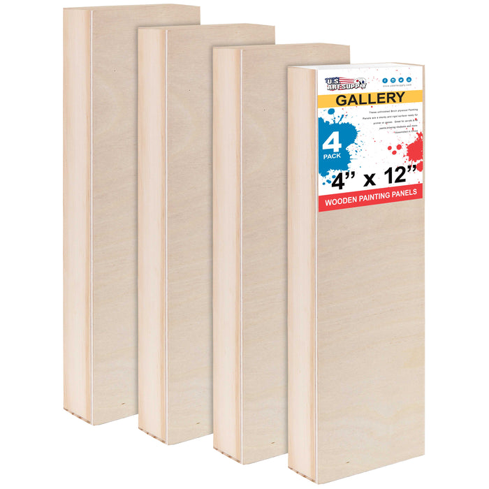 4" x 12" Birch Wood Paint Pouring Panel Boards, Gallery 1-1/2" Deep Cradle (4 Pack) - Artist Depth Wooden Wall Canvases - Painting, Acrylic, Oil