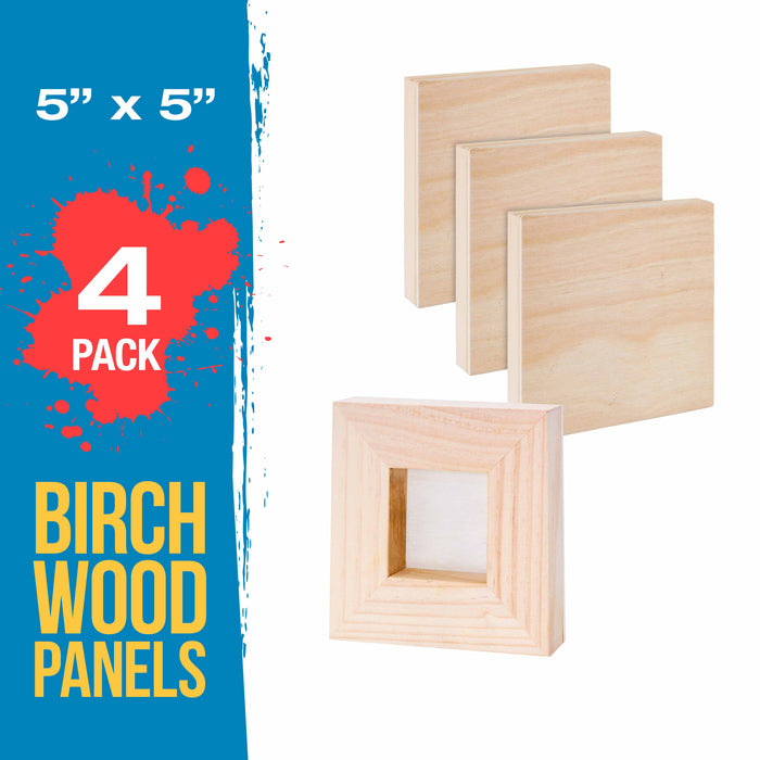 5" x 5" Birch Wood Paint Pouring Panel Boards, Gallery 1-1/2" Deep Cradle (Pack of 4) - Artist Depth Wooden Wall Canvases - Painting, Acrylic, Oil