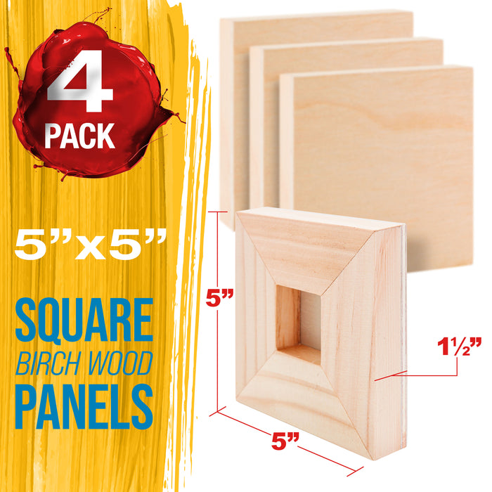 4x4 inch Cradled Wood Panels for Painting, Gallery 1-1/2" Deep (4 Pack) - Artist Depth Wooden Wall Canvases - Mixed-Media Craft, Acrylic, Oil, Encaustic, Paint Pouring