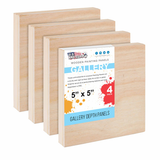 5" x 5" Birch Wood Paint Pouring Panel Boards, Gallery 1-1/2" Deep Cradle (Pack of 4) - Artist Depth Wooden Wall Canvases - Painting, Acrylic, Oil