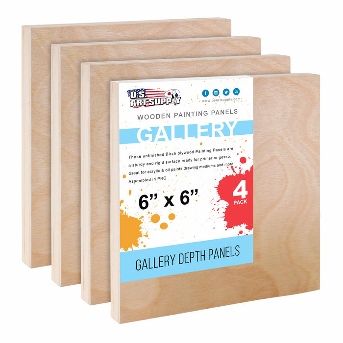 6" x 6" Birch Wood Paint Pouring Panel Boards, Gallery 1-1/2" Deep Cradle (Pack of 4) - Artist Depth Wooden Wall Canvases - Painting, Acrylic, Oil