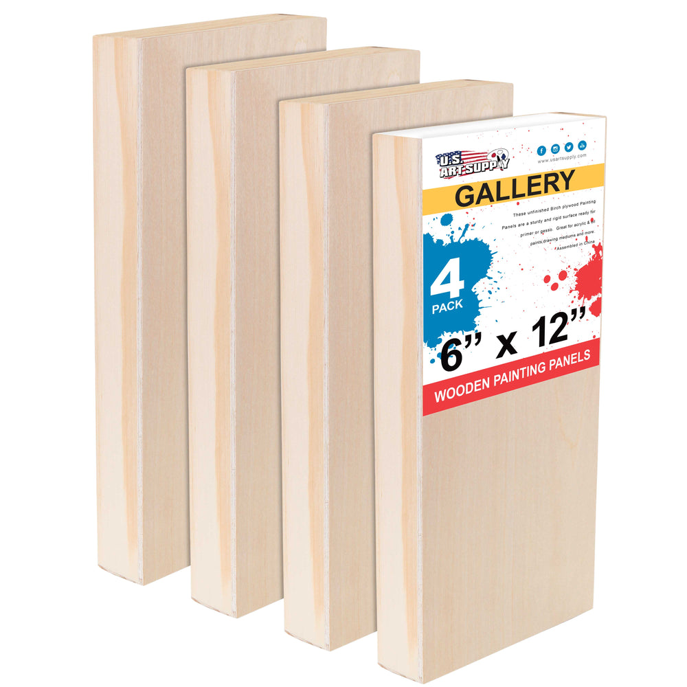 6" x 12" Birch Wood Paint Pouring Panel Boards, Gallery 1-1/2" Deep Cradle (4 Pack) - Artist Depth Wooden Wall Canvases - Painting, Acrylic, Oil