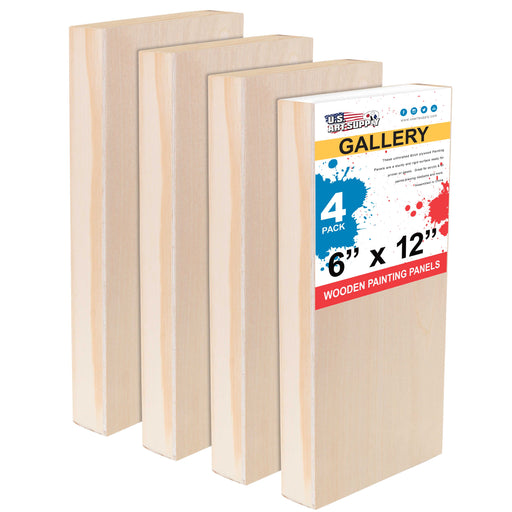 6" x 12" Birch Wood Paint Pouring Panel Boards, Gallery 1-1/2" Deep Cradle (4 Pack) - Artist Depth Wooden Wall Canvases - Painting, Acrylic, Oil