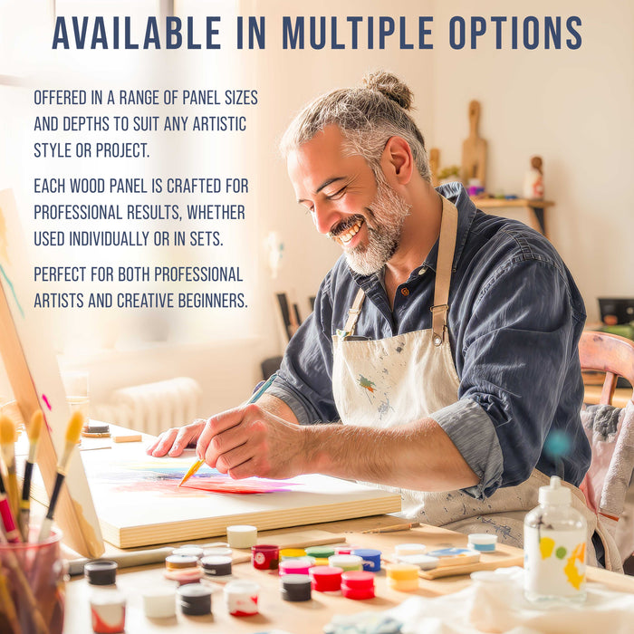 6" x 6" Unfinished Cradled Wood Panels for Painting, Gallery 1-1/2" Deep (4 Pack) - Artist Depth Wooden Wall Canvases - Mixed-Media Craft, Acrylic, Oil, Encaustic, Paint Pouring