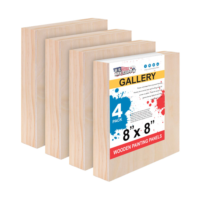 8" x 8" Birch Wood Paint Pouring Panel Boards, Gallery 1-1/2" Deep Cradle (4 Pack) - Artist Depth Wooden Wall Canvases - Painting, Acrylic, Oil