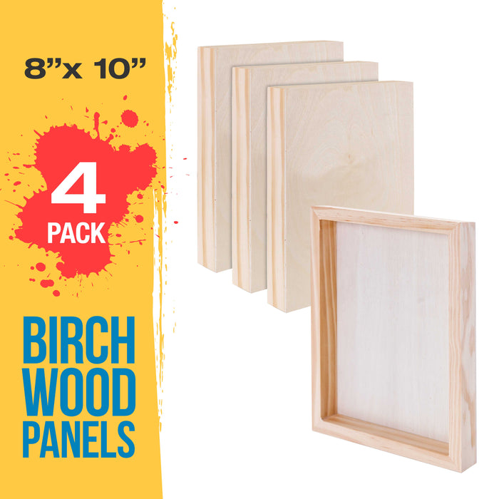 8" x 10" Birch Wood Paint Pouring Panel Boards, Gallery 1-1/2" Deep Cradle (4 Pack) - Artist Depth Wooden Wall Canvases - Painting, Acrylic, Oil