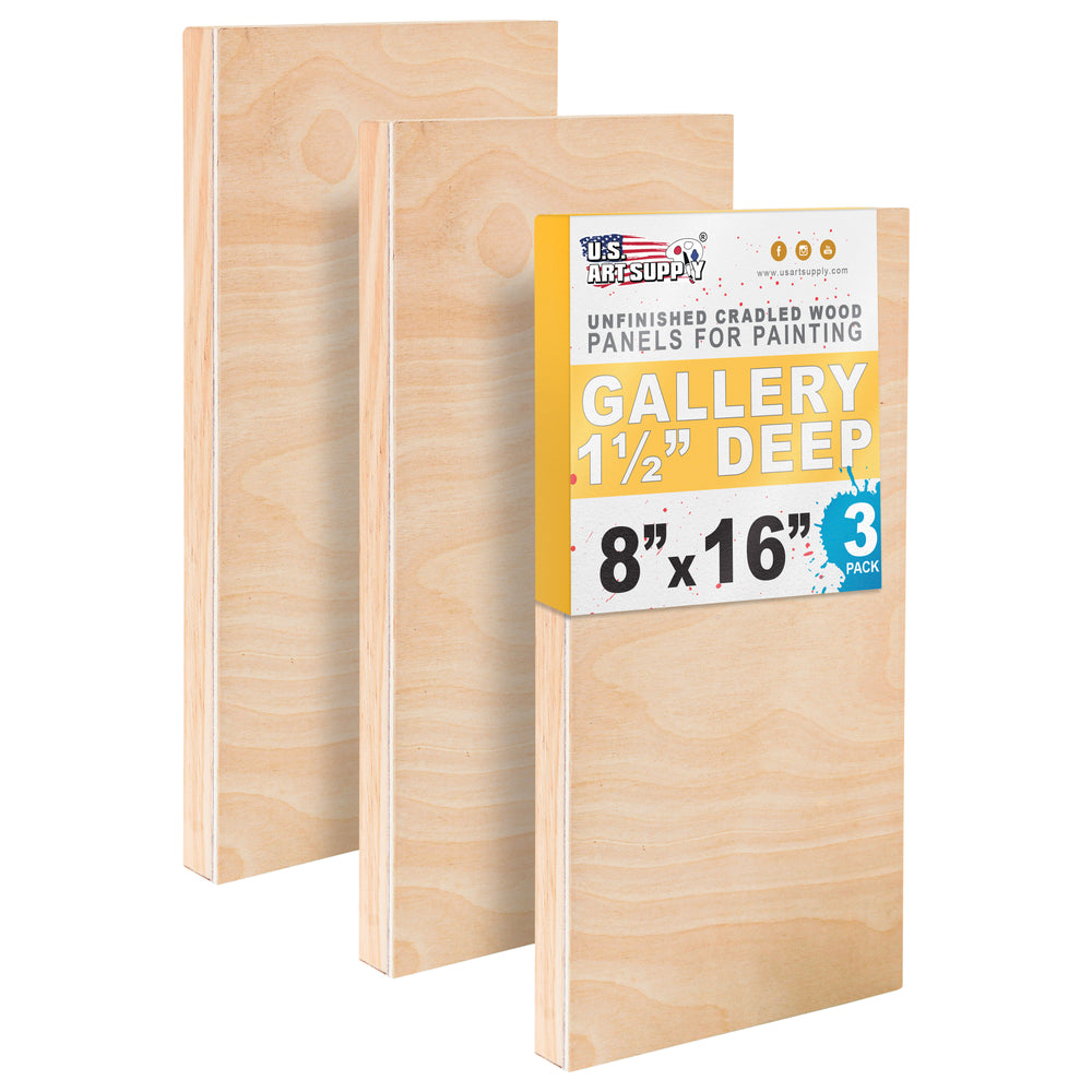 Unfinished Birch Wood Canvas Panels for Painting, 3 Pack of 8x16 inch - Artist Gallery 1-1/2" Deep, Wooden Wall - Mixed-Media Craft, Acrylic, Oil, Encaustic, Paint Pouring