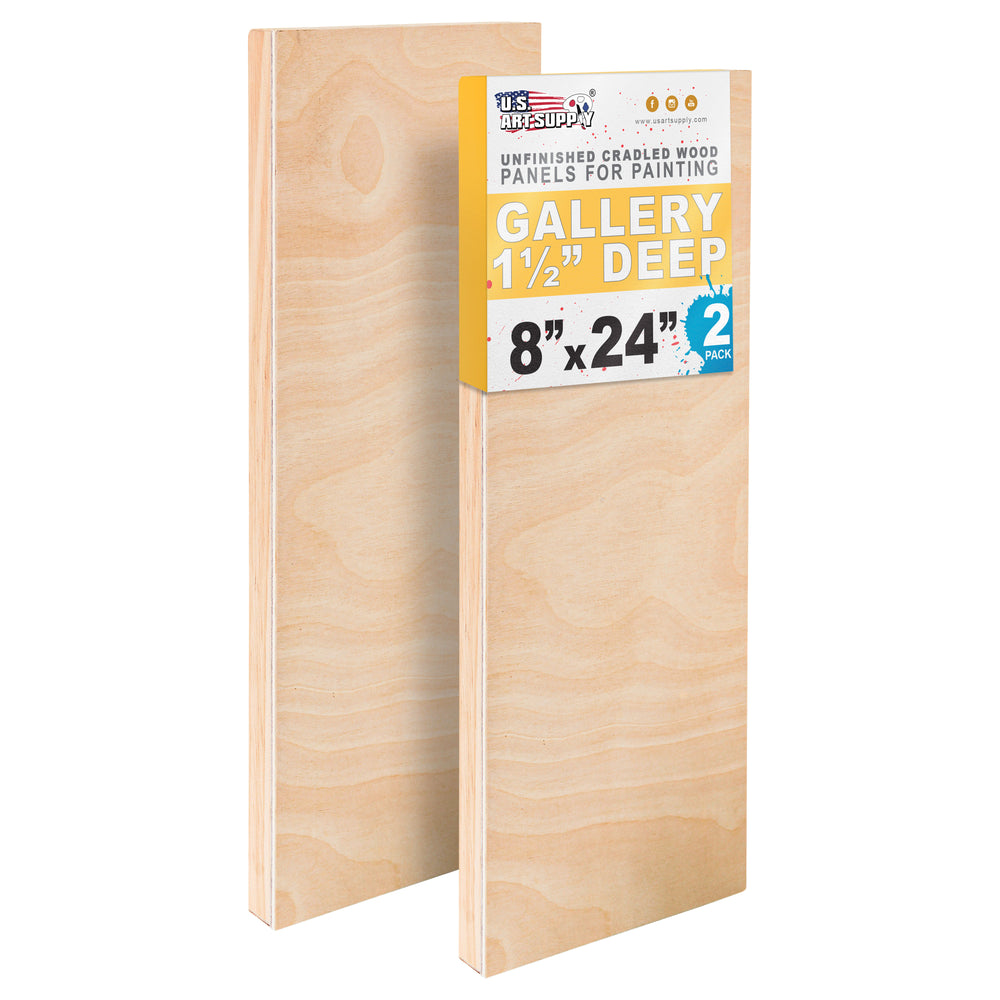 Unfinished Birch Wood Canvas Panels for Painting, 2 Pack of 8x24 inch - Artist Gallery 1-1/2" Deep, Wooden Wall - Mixed-Media Craft, Acrylic, Oil, Encaustic, Paint Pouring