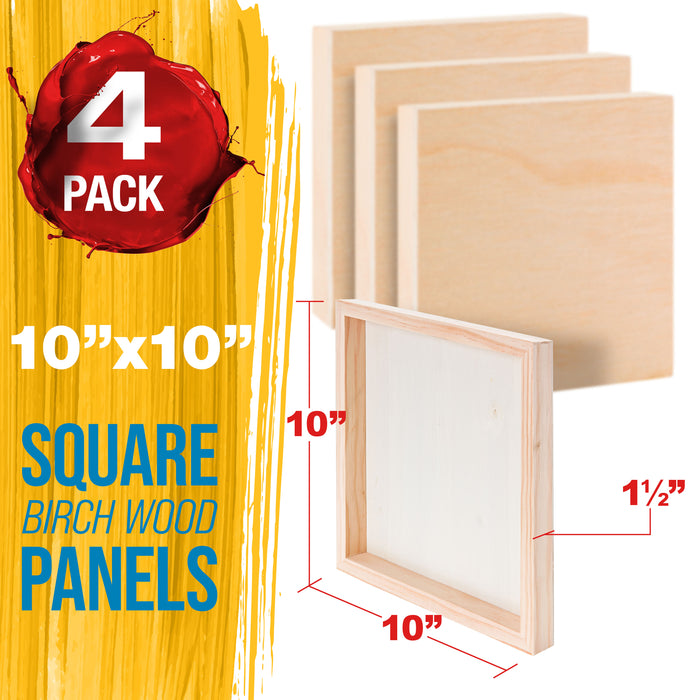 Unfinished Birch Wood Canvas Panels for Painting, 4 Pack of 8x8 inch - Artist Gallery 1-1/2" Deep, Square Wooden Wall - Mixed-Media Craft, Acrylic, Oil, Encaustic, Paint Pouring