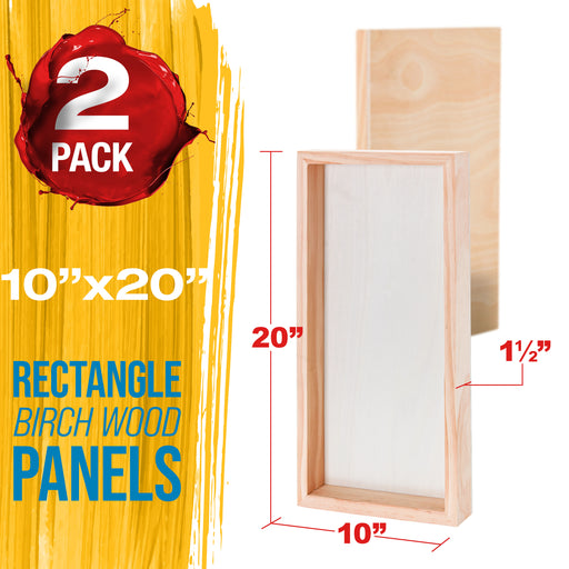 Unfinished Cradled Wood Panels for Painting, 2 Pack of 10x20 inch - Gallery Birch Wooden Canvas Boards 1-1/2" Deep - Mixed-Media Craft, Acrylic, Oil, Encaustic, Paint Pouring