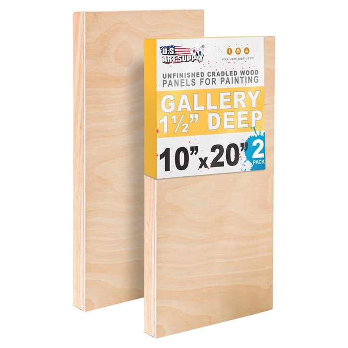 Unfinished Cradled Wood Panels for Painting, 2 Pack of 10x20 inch - Gallery Birch Wooden Canvas Boards 1-1/2" Deep - Mixed-Media Craft, Acrylic, Oil, Encaustic, Paint Pouring