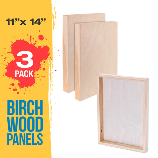 11" x 14" Birch Wood Paint Pouring Panel Boards, Gallery 1-1/2" Deep Cradle (3 Pack) - Artist Depth Wooden Wall Canvases - Painting, Acrylic, Oil