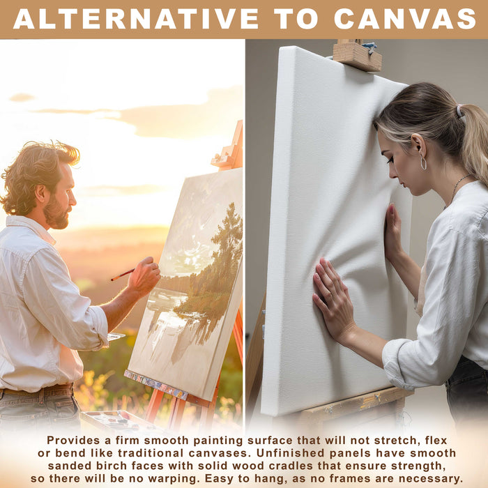 Unfinished Cradled Wood Panels for Painting, 2 Pack of 16x20 inch - Gallery Birch Wooden Canvas Boards 1-1/2" Deep - Mixed-Media Craft, Acrylic, Oil, Encaustic, Paint Pouring