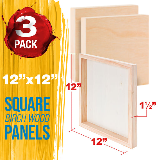 Unfinished Cradled Wood Panels for Painting, 4 Pack of 10x10 inch - Gallery Birch Wooden Canvas Boards 1-1/2" Deep - Mixed-Media Craft, Acrylic, Oil, Encaustic, Paint Pouring