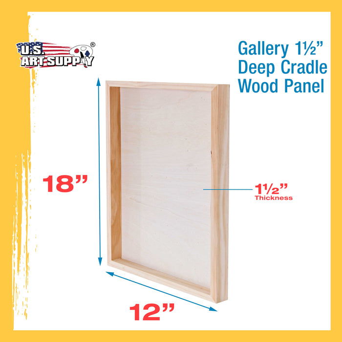 12" x 18" Birch Wood Paint Pouring Panel Boards, Gallery 1-1/2" Deep Cradle (2 Pack) - Artist Depth Wooden Wall Canvases - Painting, Acrylic, Oil