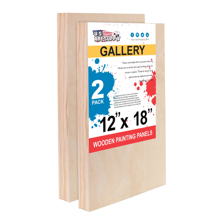 12" x 18" Birch Wood Paint Pouring Panel Boards, Gallery 1-1/2" Deep Cradle (2 Pack) - Artist Depth Wooden Wall Canvases - Painting, Acrylic, Oil