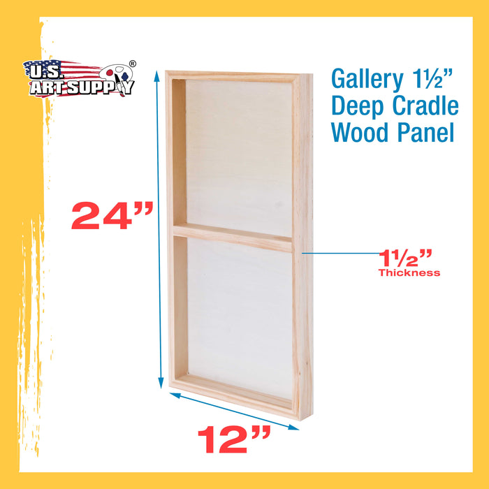 12" x 24" Birch Wood Paint Pouring Panel Boards, Gallery 1-1/2" Deep Cradle (2 Pack) - Artist Depth Wooden Wall Canvases - Painting, Acrylic, Oil