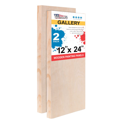 12" x 24" Birch Wood Paint Pouring Panel Boards, Gallery 1-1/2" Deep Cradle (2 Pack) - Artist Depth Wooden Wall Canvases - Painting, Acrylic, Oil