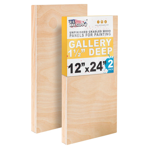 Unfinished Cradled Wood Panels for Painting, 2 Pack of 12x24 inch - Gallery Birch Wooden Canvas Boards 1-1/2" Deep - Mixed-Media Craft, Acrylic, Oil, Encaustic, Paint Pouring
