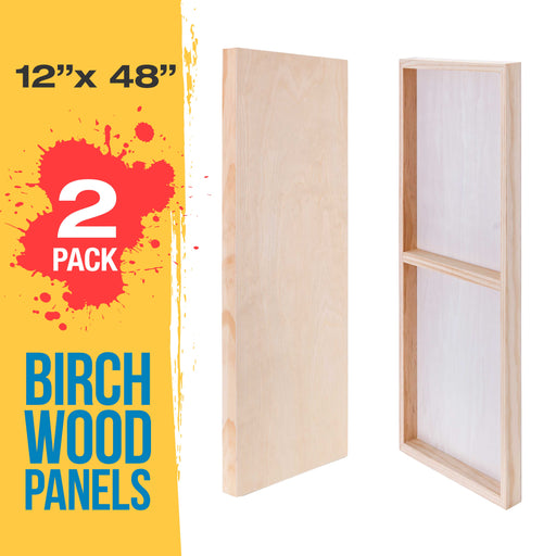 12" x 48" Birch Wood Paint Pouring Panel Boards, Gallery 1-1/2" Deep Cradle (2 Pack) - Artist Depth Wooden Wall Canvases - Painting, Acrylic, Oil