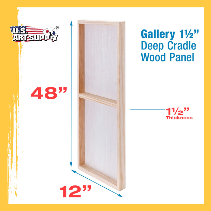 12" x 48" Birch Wood Paint Pouring Panel Boards, Gallery 1-1/2" Deep Cradle (2 Pack) - Artist Depth Wooden Wall Canvases - Painting, Acrylic, Oil